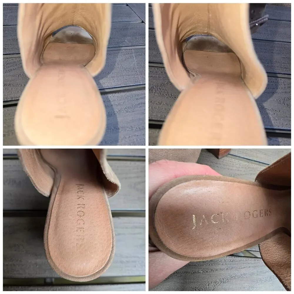 Jack Rogers Suede Bootie Izzie Size 10 Open Toe Ankle Boot Tan Leather Buckle